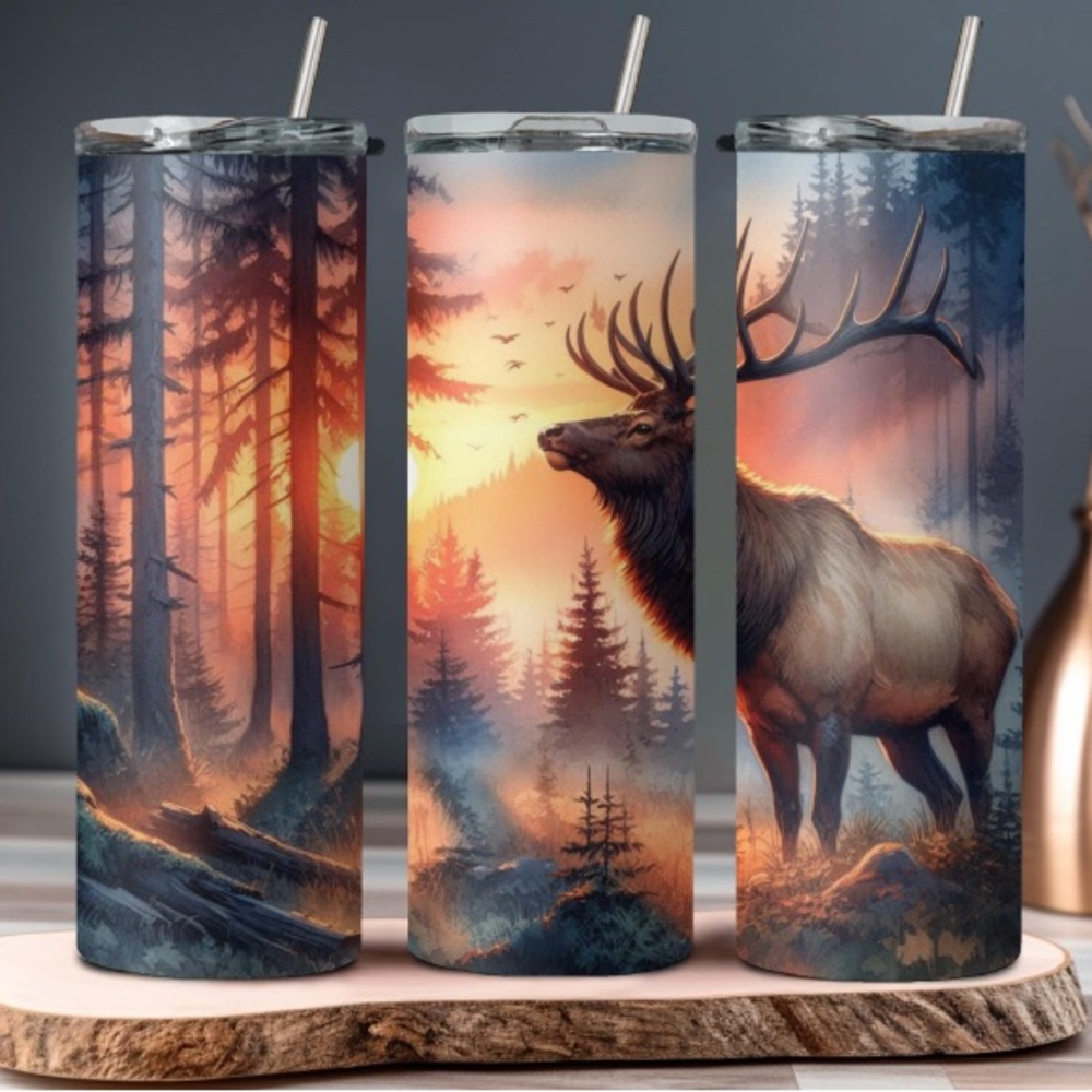 Forest and Elk Themed Tumblers